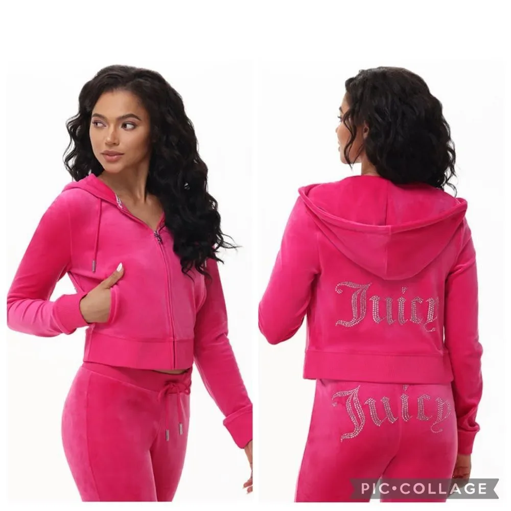 Juicy Couture OG BIG BLING VELOUR HOODIE Women’s Pink Long Sleeve Sweater New XL